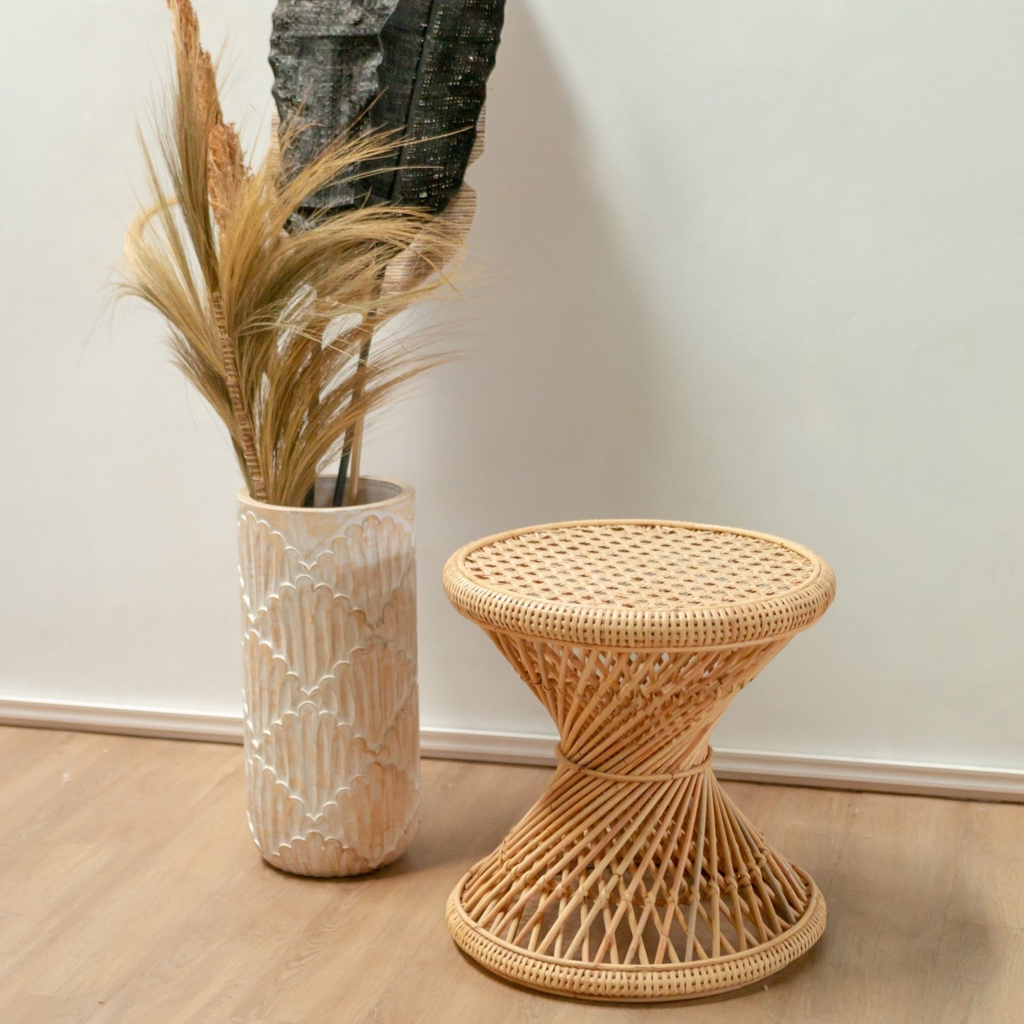 Rattan Side Table | Coffee Table | Round Coffee Table LUHU Ø45 cm Beige