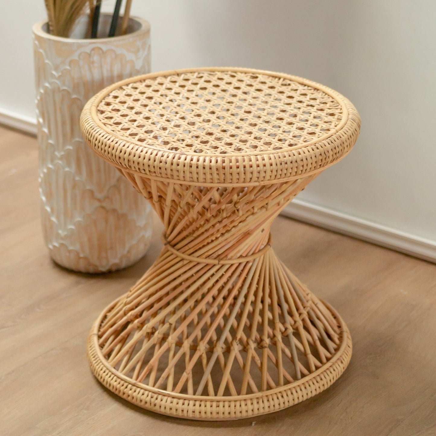 Rattan Side Table | Coffee Table | Round Coffee Table LUHU Ø45 cm Beige