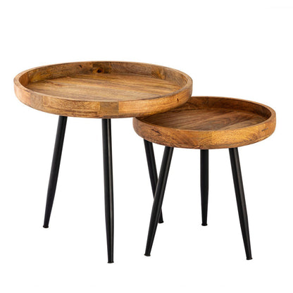 **Round Wooden Side Table – Vancouver, Ø 40 or 50 cm with Matte Black Metal Legs**