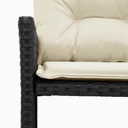 L-Shaped Garden Bench with Table and Cushions - Poly Rattan Black