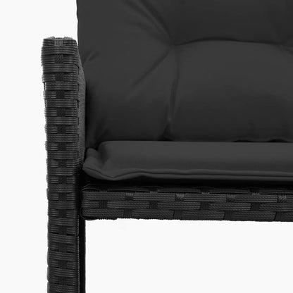 L-Shaped Garden Bench with Table and Cushions - Poly Rattan Black