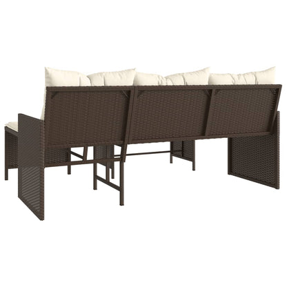 L-Shaped Garden Bench with Table and Cushions - Poly Rattan Brown