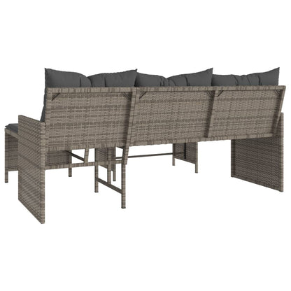 L-Shaped Garden Bench with Table and Cushions - Poly Rattan Grey