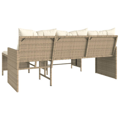 L-Shaped Garden Bench with Table and Cushions - Poly Rattan Beige