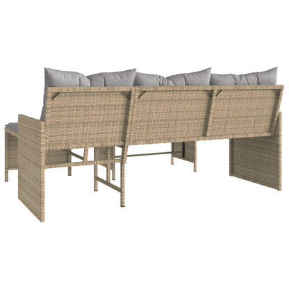 L-Shaped Garden Bench with Table and Cushions - Poly Rattan Beige