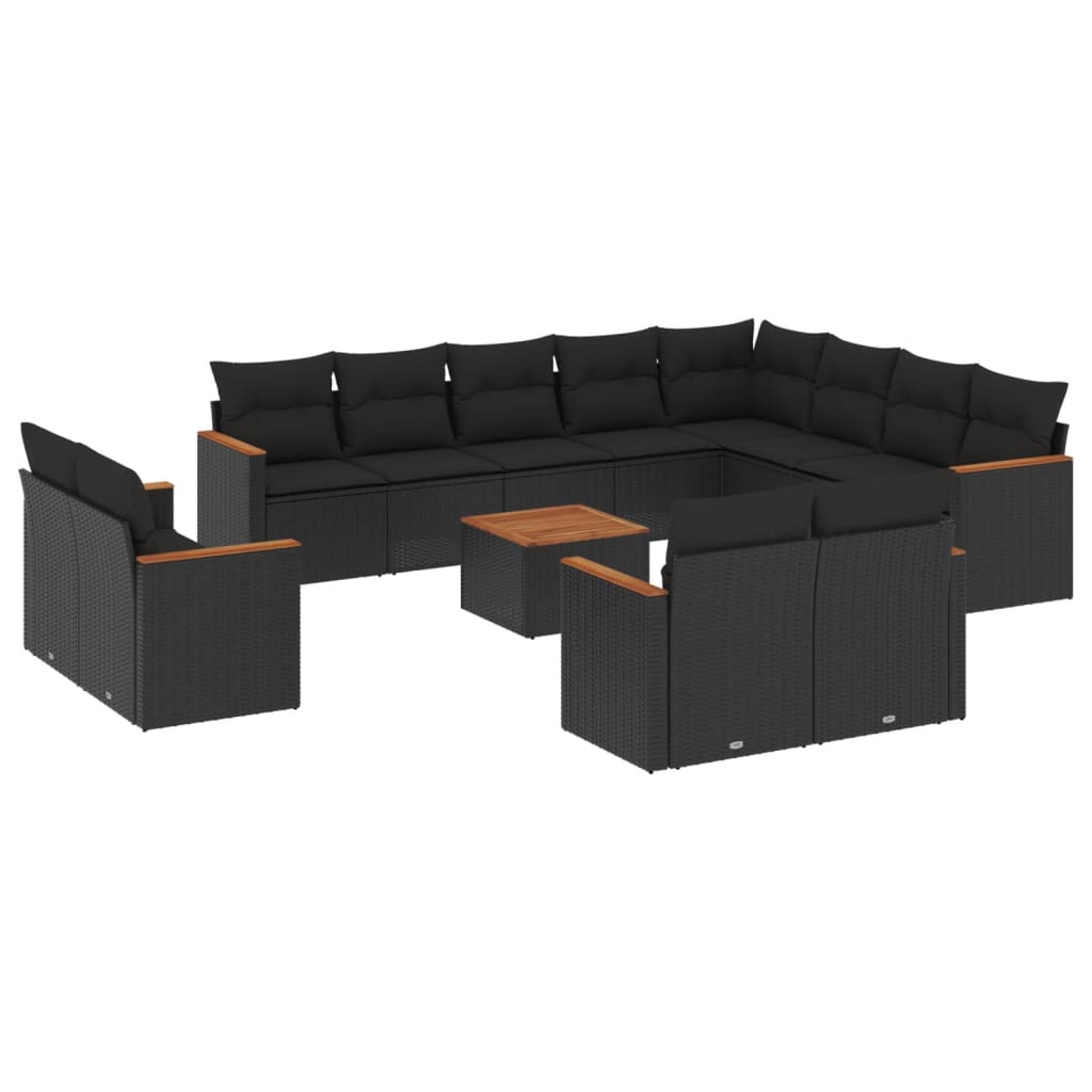 13-Piece Lounge Set with Cushions Poly Rattan Black