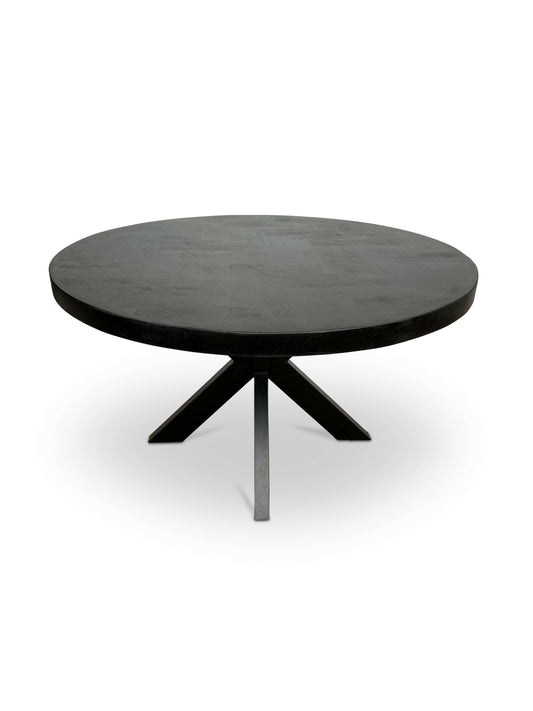 Modern Mango Wood Round Dining Table - with Herringbone Pattern