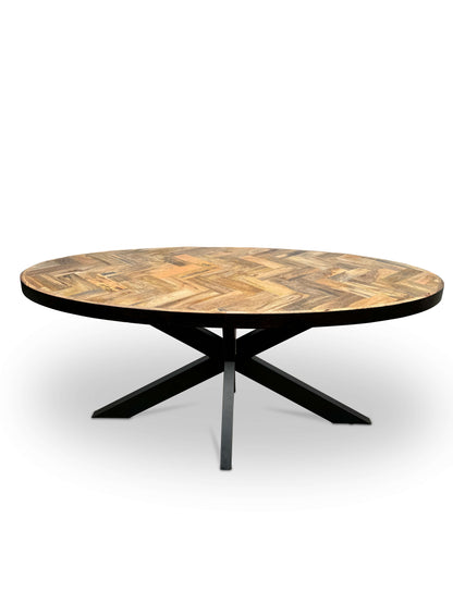 Modern Oval Mango Wood Dining Table - with Herringbone Pattern