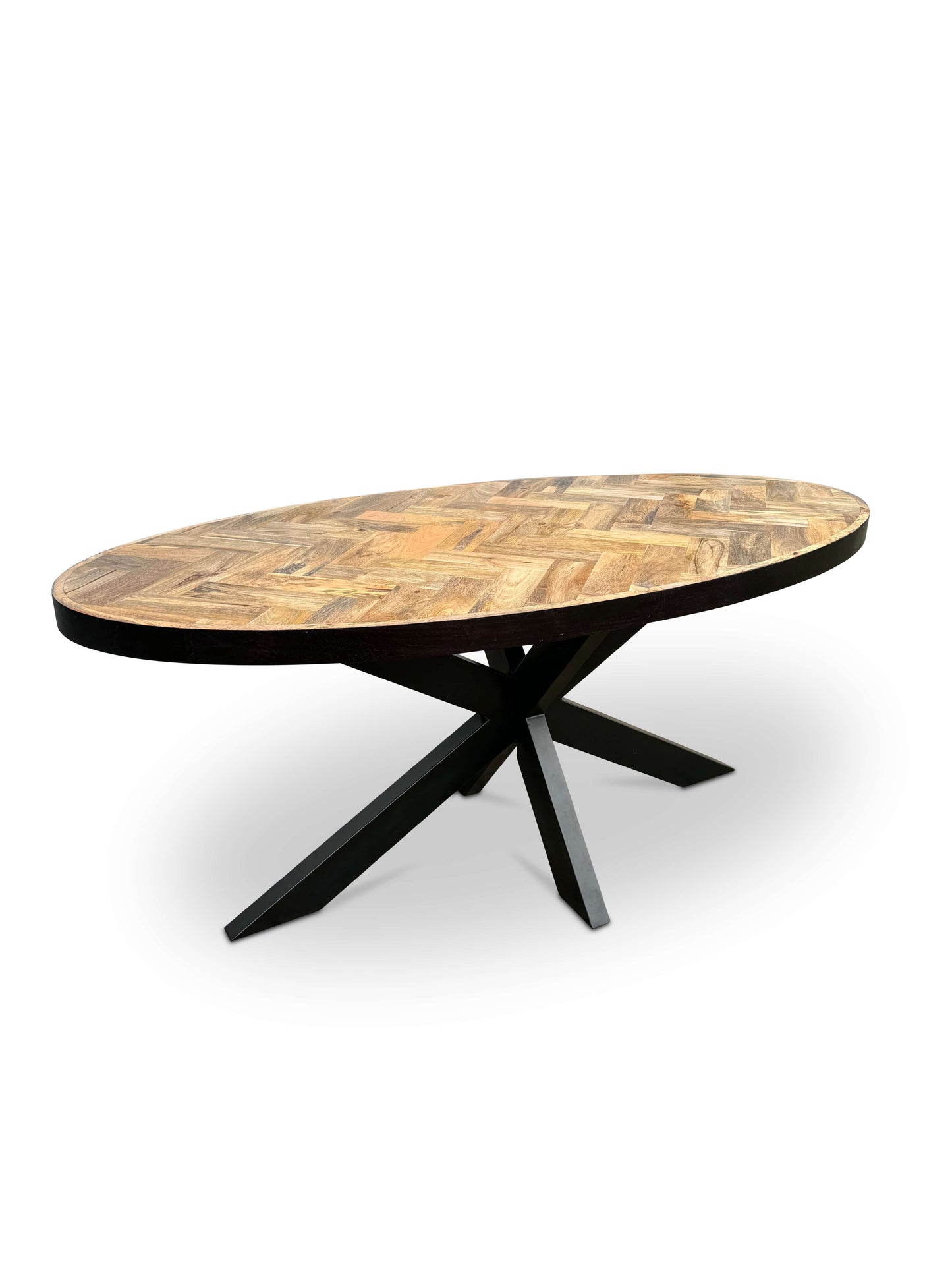 Modern Oval Mango Wood Dining Table - with Herringbone Pattern