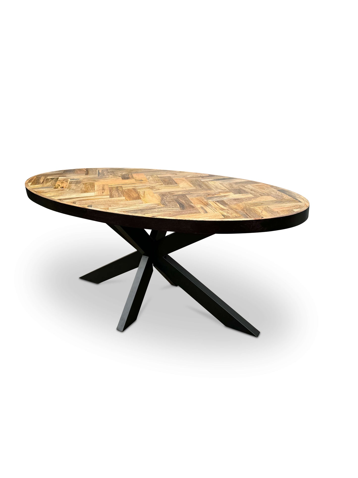 Modern Oval Mango Wood Dining Table - with Herringbone Pattern