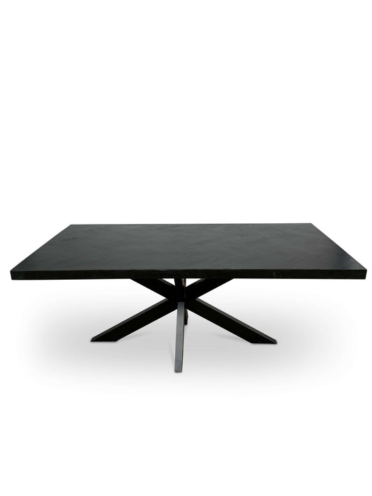 Modern Mango Wood Rectangular Dining Table - Black with Herringbone Pattern