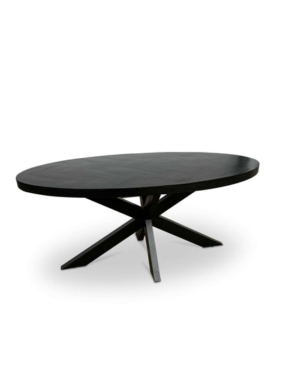 Modern Oval Mango Wood Dining Table - Black with Herringbone Pattern