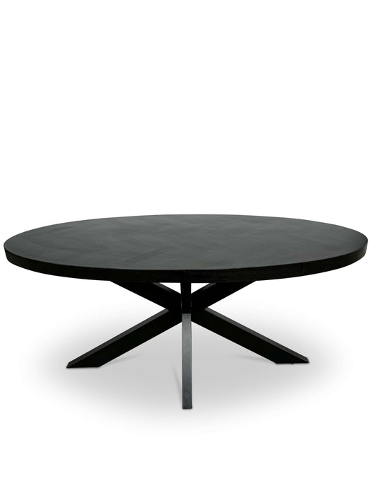 Modern Mango Wood Dining Table - Black with Herringbone Pattern