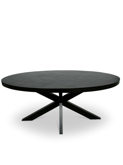 Modern Oval Mango Wood Dining Table - Black with Herringbone Pattern