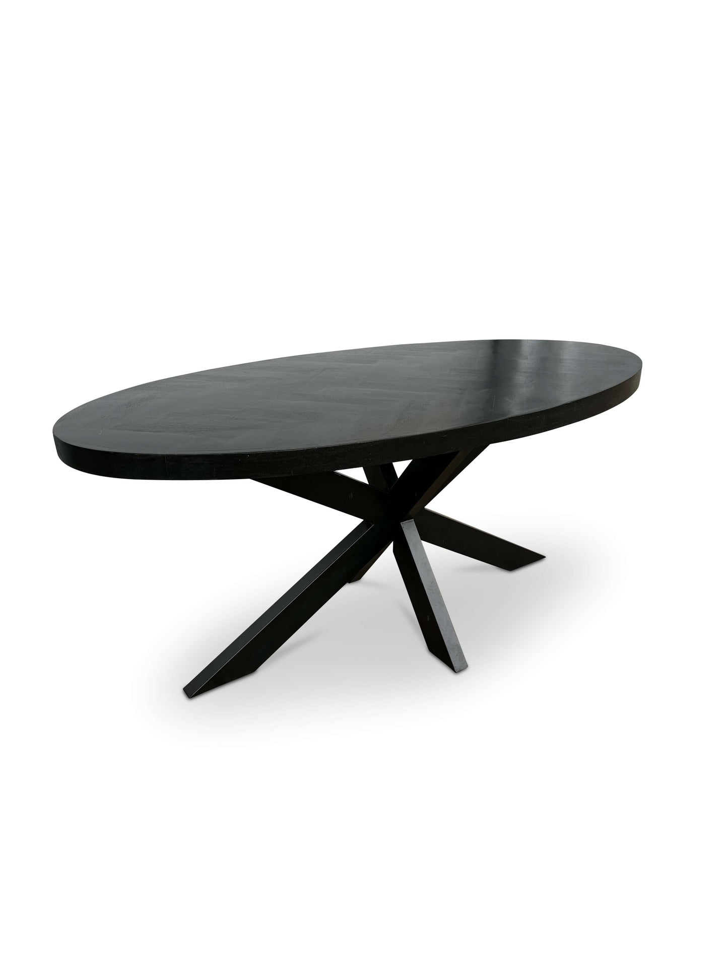 Modern Oval Mango Wood Dining Table - Black with Herringbone Pattern