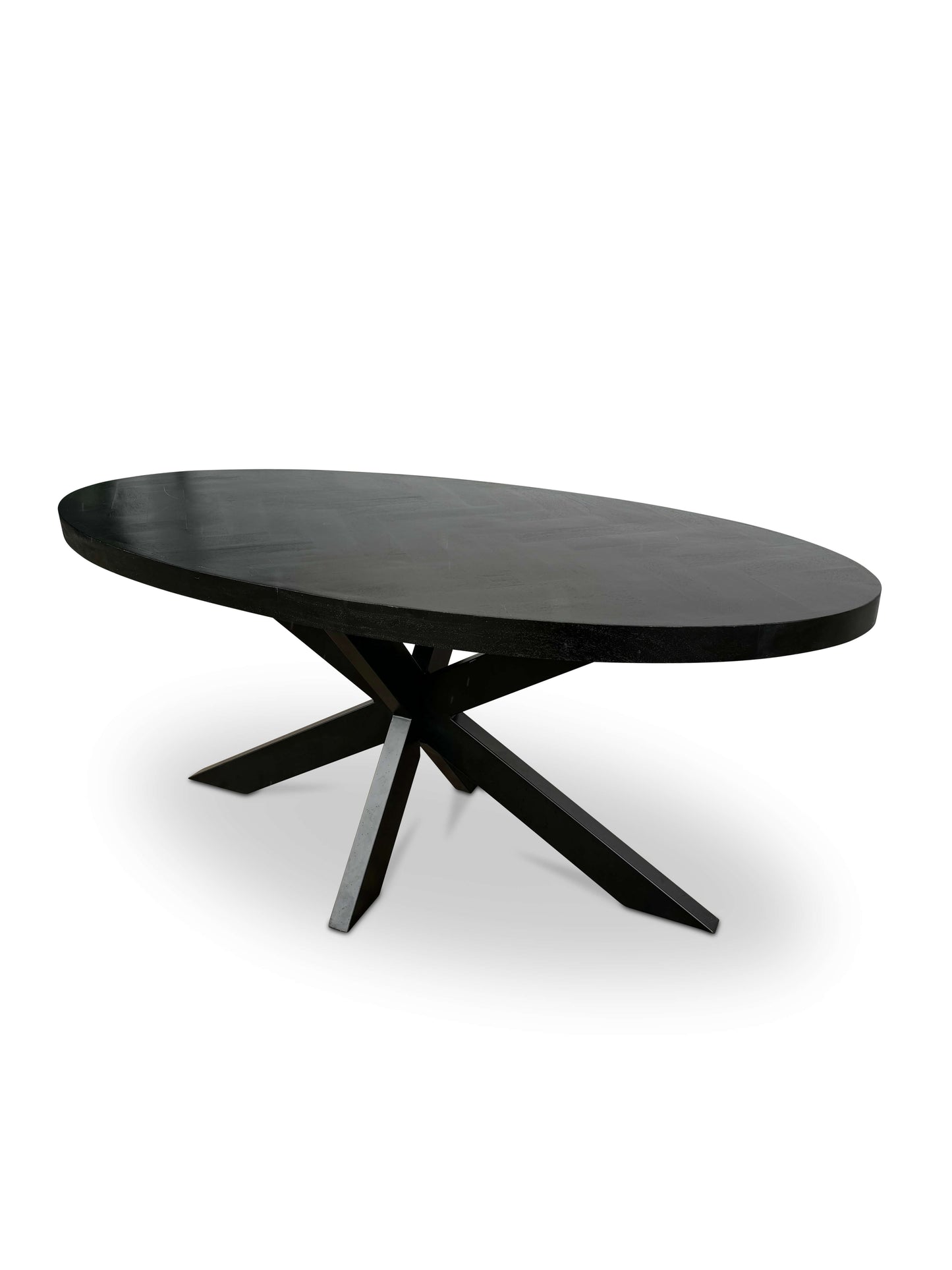 Modern Oval Mango Wood Dining Table - Black with Herringbone Pattern