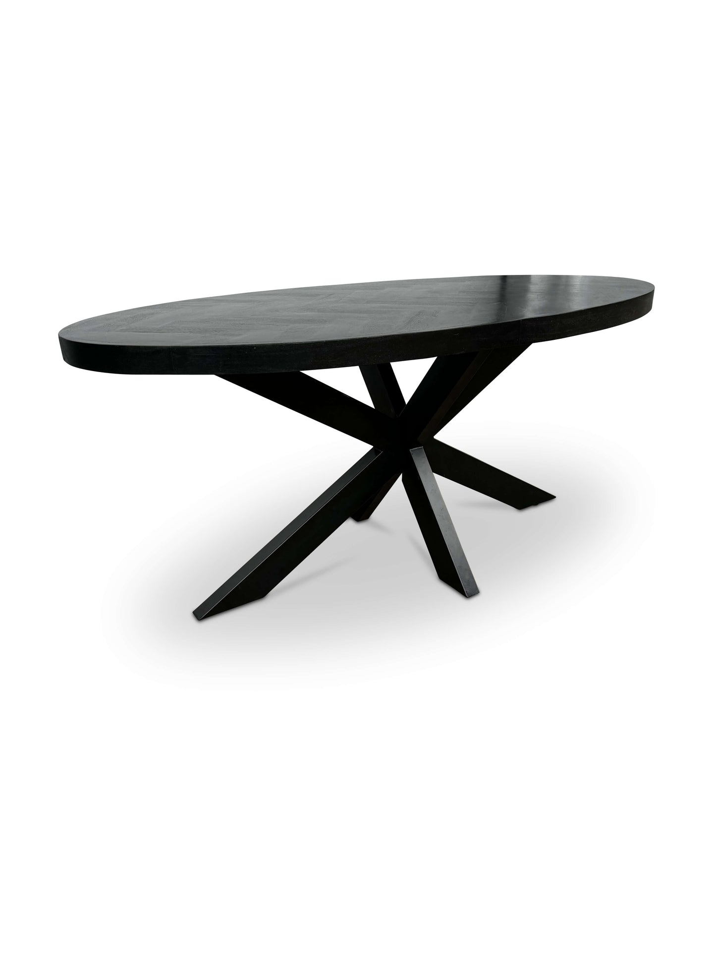 Modern Mango Wood Dining Table - Black with Herringbone Pattern