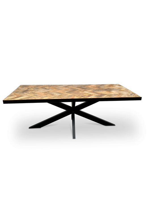 Modern Mango Wood Rectangular Dining Table - with Herringbone Pattern