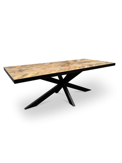 Modern Mango Wood Rectangular Dining Table - with Herringbone Pattern