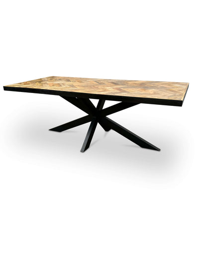 Modern Mango Wood Rectangular Dining Table - with Herringbone Pattern