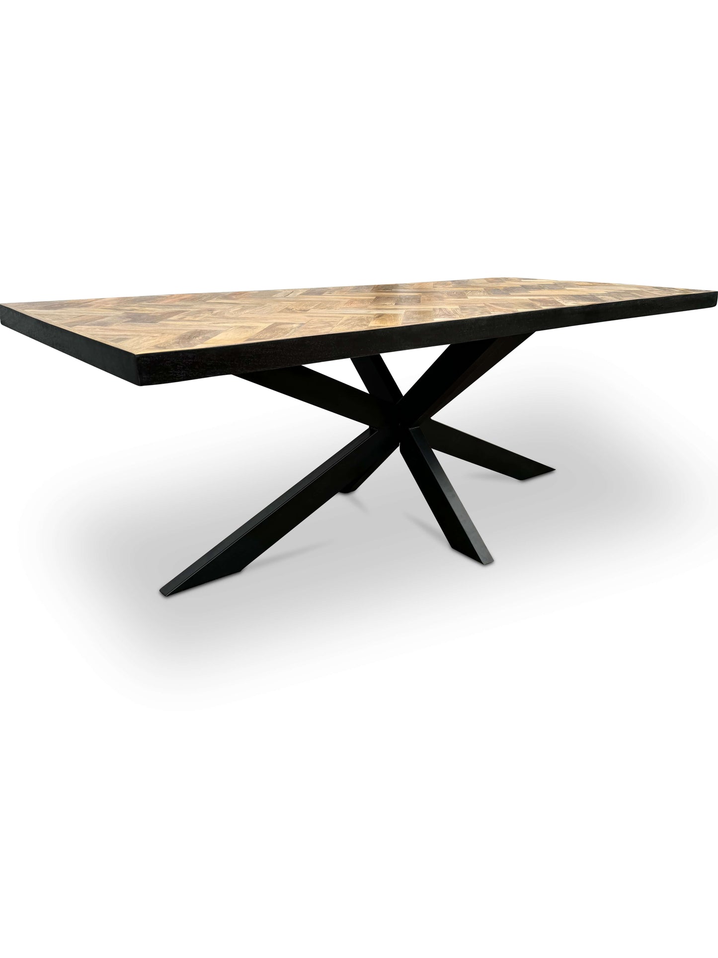 Modern Mango Wood Rectangular Dining Table - with Herringbone Pattern