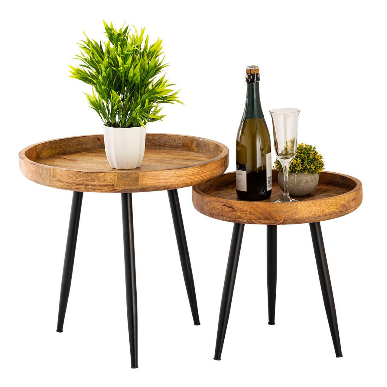 Side Table Wood Round Ø40 or Ø50 cm Coffee Table Living Room Table Vancouver Metal Legs Matte Black