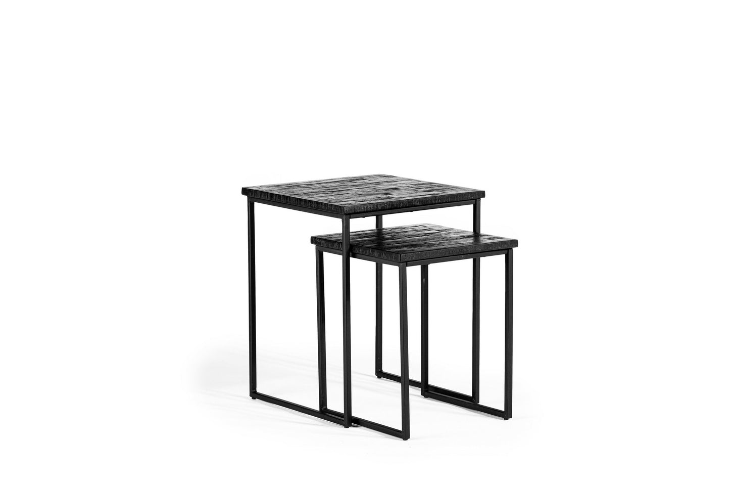 Set of 2 Side Tables, Aged Teak, B340 Black