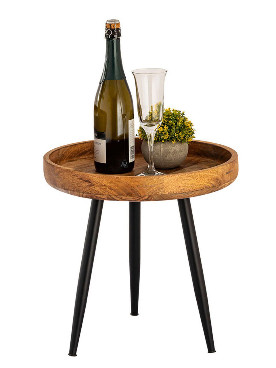 Side Table Wood Round Ø40 or Ø50 cm Coffee Table Living Room Table Vancouver Metal Legs Matte Black